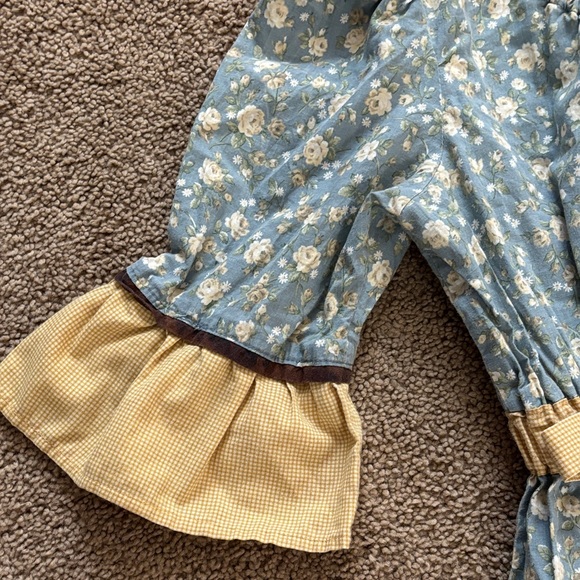 Vintage Square Dancing Dress. Blue Floral Dress with yellow gingham Trim - Picture 2 of 6